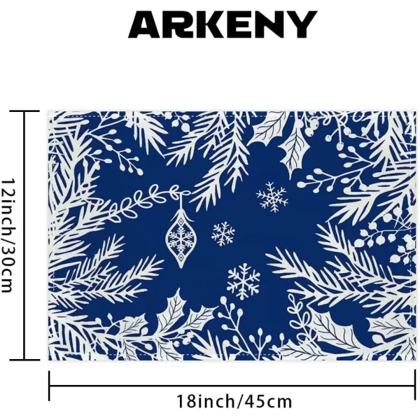 imageARKENY Christmas Placemats 12x18 Inches Set of 4Floral Leaf Blue Seasonal Farmhouse Burlap Indoor Kitchen Dining Table Decorations for Home Party AP6434Blue