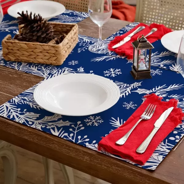 imageARKENY Christmas Placemats 12x18 Inches Set of 4Floral Leaf Blue Seasonal Farmhouse Burlap Indoor Kitchen Dining Table Decorations for Home Party AP6434Blue