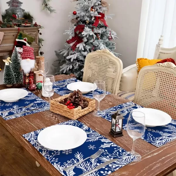 imageARKENY Christmas Placemats 12x18 Inches Set of 4Floral Leaf Blue Seasonal Farmhouse Burlap Indoor Kitchen Dining Table Decorations for Home Party AP6434Blue