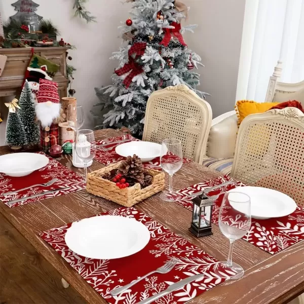 imageARKENY Christmas Placemats 12x18 Inches Set of 4Floral Leaf Blue Seasonal Farmhouse Burlap Indoor Kitchen Dining Table Decorations for Home Party AP6434Red