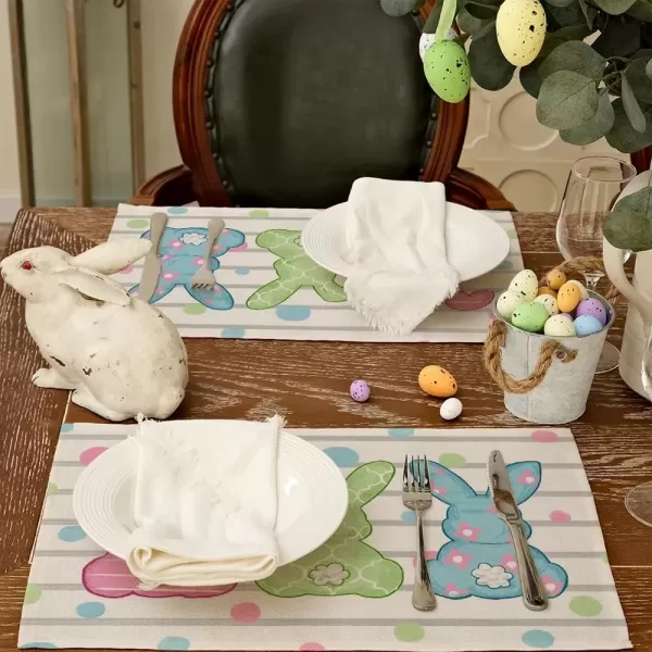 imageARKENY Easter Placemats 12x18 Inches Set of 4 Bunny Rabbit Dot Holiday Farmhouse Burlap Srtipe Indoor Table Mats Decorations for Home AP24318