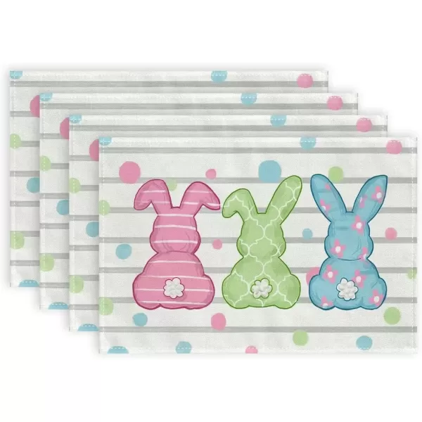 imageARKENY Easter Placemats 12x18 Inches Set of 4 Bunny Rabbit Dot Holiday Farmhouse Burlap Srtipe Indoor Table Mats Decorations for Home AP24318