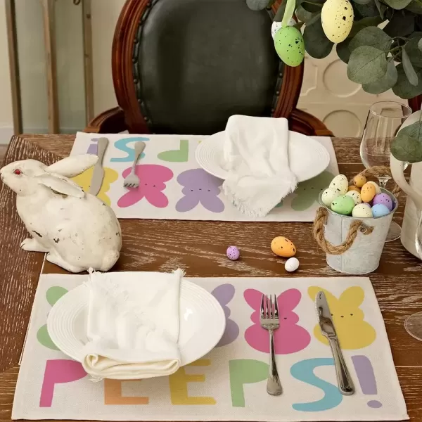 imageARKENY Easter Placemats 12x18 Inches Set of 4 Bunny Rabbit Peeps Holiday Farmhouse Burlap Indoor Table Mats Decorations for Home AP04718