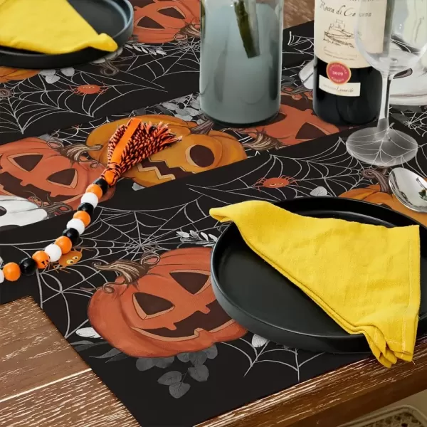 imageARKENY Halloween Placemats 12x18 Inches Set of 4 Pumpkin Spider Web Black Holiday Burlap Farmhouse Burlap Indoor Table Mats Decorations for Home Party AP50518