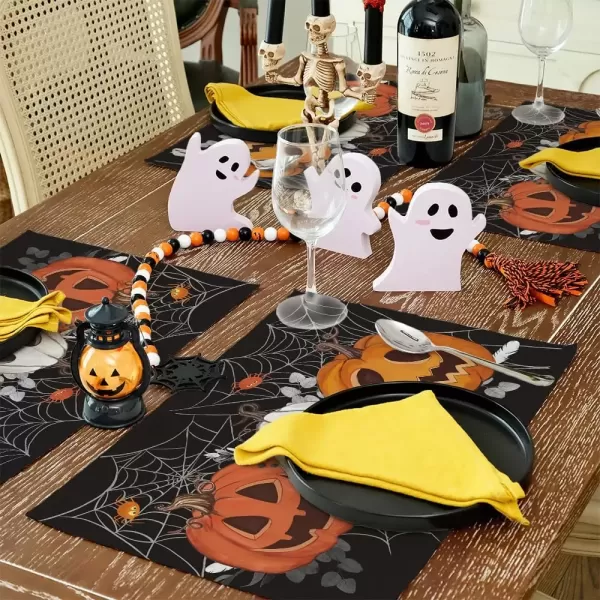 imageARKENY Halloween Placemats 12x18 Inches Set of 4 Pumpkin Spider Web Black Holiday Burlap Farmhouse Burlap Indoor Table Mats Decorations for Home Party AP50518