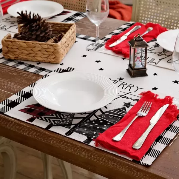 imageARKENY Merry Christmas Placemats 12x18 Inches Set of 4 Xmas Tree Seasonal Farmhouse Burlap Buffalo Plaid Indoor Kitchen Dining Table Decorations for Home Party AP19318