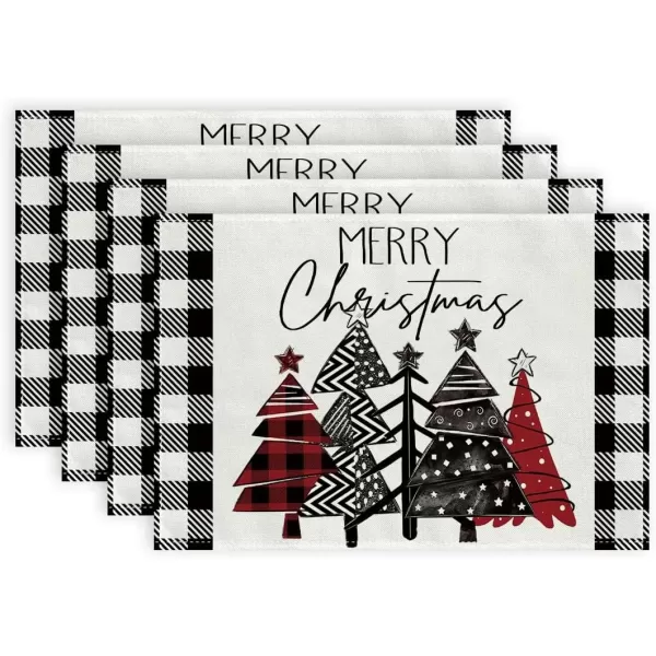 imageARKENY Merry Christmas Placemats 12x18 Inches Set of 4 Xmas Tree Seasonal Farmhouse Burlap Buffalo Plaid Indoor Kitchen Dining Table Decorations for Home Party AP19318