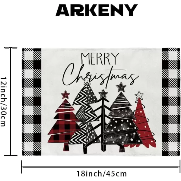 imageARKENY Merry Christmas Placemats 12x18 Inches Set of 4 Xmas Tree Seasonal Farmhouse Burlap Buffalo Plaid Indoor Kitchen Dining Table Decorations for Home Party AP19318