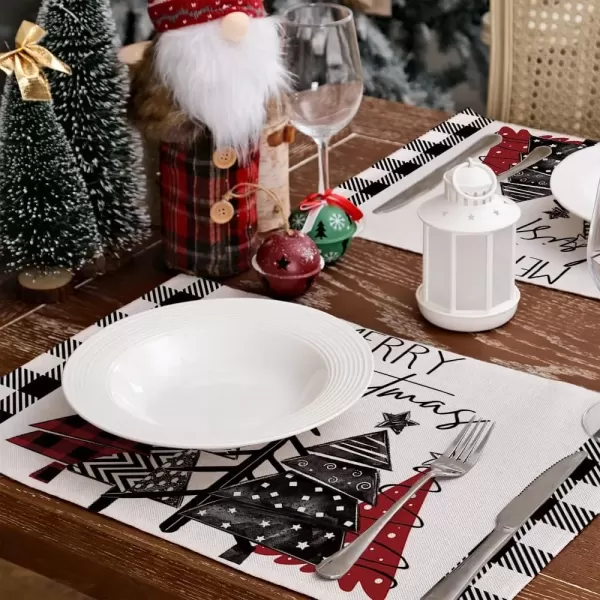 imageARKENY Merry Christmas Placemats 12x18 Inches Set of 4 Xmas Tree Seasonal Farmhouse Burlap Buffalo Plaid Indoor Kitchen Dining Table Decorations for Home Party AP19318