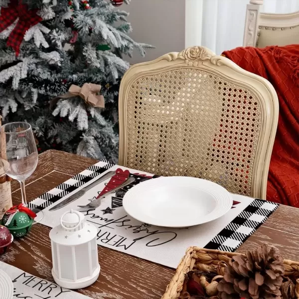 imageARKENY Merry Christmas Placemats 12x18 Inches Set of 4 Xmas Tree Seasonal Farmhouse Burlap Buffalo Plaid Indoor Kitchen Dining Table Decorations for Home Party AP19318