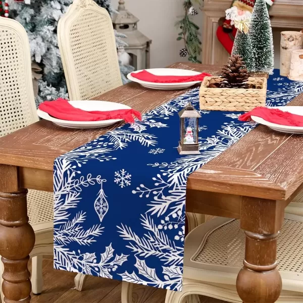 imageARKENY Christmas Leaf Red Floral Table Runner 13x72 Inches Winter Holiday Indoor Outdoor Table Decoration for HomeBlue