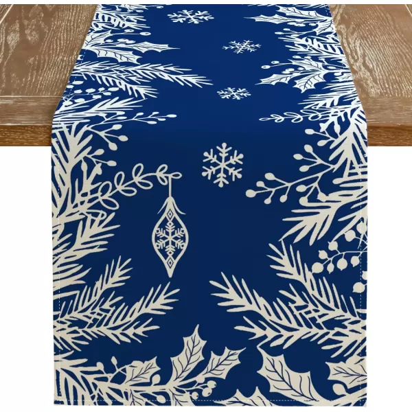 imageARKENY Christmas Leaf Red Floral Table Runner 13x72 Inches Winter Holiday Indoor Outdoor Table Decoration for HomeBlue