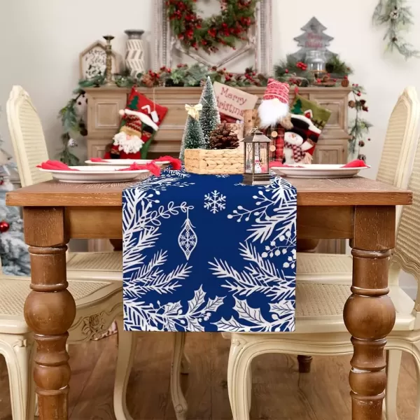 imageARKENY Christmas Leaf Red Floral Table Runner 13x72 Inches Winter Holiday Indoor Outdoor Table Decoration for HomeBlue