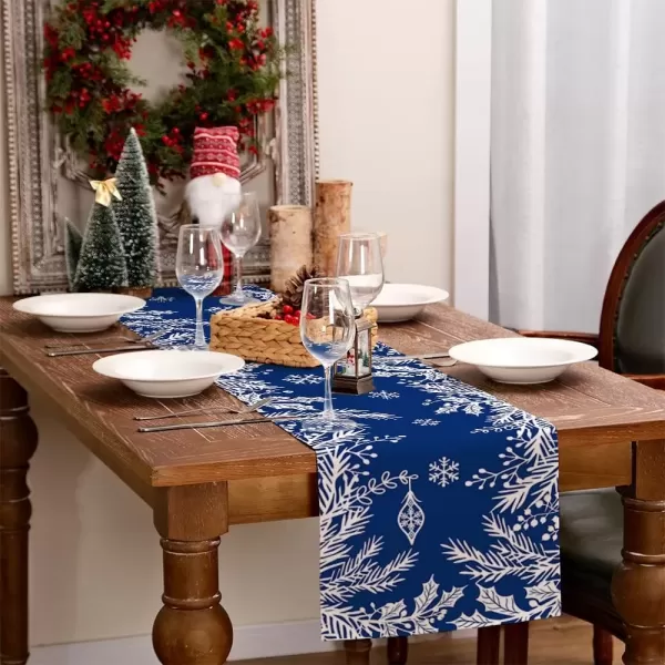 imageARKENY Christmas Leaf Red Floral Table Runner 13x72 Inches Winter Holiday Indoor Outdoor Table Decoration for HomeBlue