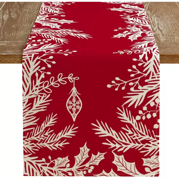 imageARKENY Christmas Leaf Red Floral Table Runner 13x72 Inches Winter Holiday Indoor Outdoor Table Decoration for HomeRed