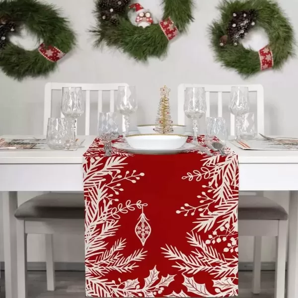 imageARKENY Christmas Leaf Red Floral Table Runner 13x72 Inches Winter Holiday Indoor Outdoor Table Decoration for HomeRed