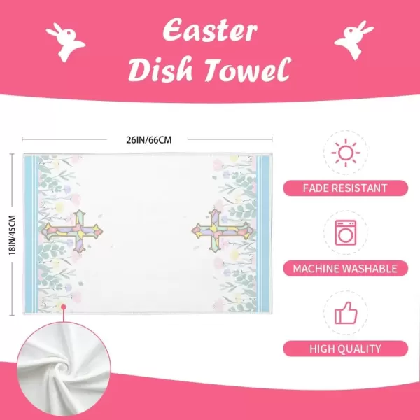 imageARKENY Easter Kitchen Towels Set of 2Pink Flower Cross Bunny Dish Towels 18x26 Inch Drying DishclothFarmhouse Holiday Seasonal Spring Decorations AD257