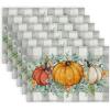 imageARKENY Fall Placemats 12x18 Inches Set of 4 Pumpkins Eucalyptus Leaves Autumn Seasonal Farmhouse Buffalo Plaid Burlap Indoor Outdoor Kitchen Dining Table Mats Decorations for Home Party AP6244Orange