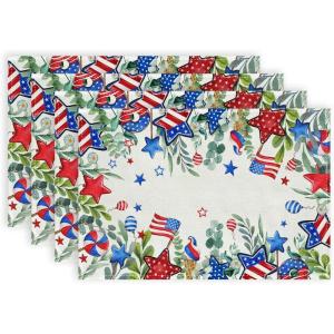 imageARKENY 4th of July Memorial Day Placemats 12x18 Inches Set of 4 Eucalyptus Leaves American Flag Floral Holiday Farmhouse Burlap Indoor Patriotic Independence Table Mats Decor for Home AP6154