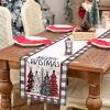 imageARKENY Merry Christmas Tree Buffalo Plaid Table Runner 13x72 Inches Green Winter Holiday Indoor Outdoor Table Decoration for HomeRed