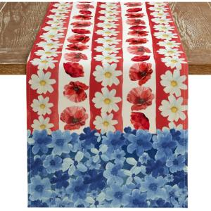 imageARKENY 4th of July Memorial Day Table Runner 13x72 Inches American Flag Floral Holiday Farmhouse Red Blue Burlap Indoor Patriotic Independence Table Decor for Home Party AT61772Table Runner  13X120