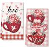 imagePink Buffalo Plaid Heart Love Valentines Day Kitchen Towels Set of 2Leaves Dish Hand Towels Holiday Anniversary Wedding Seasonal Decorations DD057Red Cups