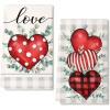 imagePink Buffalo Plaid Heart Love Valentines Day Kitchen Towels Set of 2Leaves Dish Hand Towels Holiday Anniversary Wedding Seasonal Decorations DD057Red