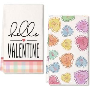 imageValentines Day Kitchen Towels Set of 2Pink Love Heart Dish Hand Towels Holiday Anniversary Wedding Seasonal Decorations DD054