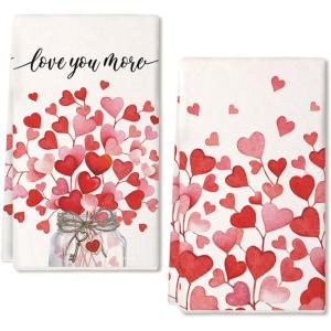 imagePink Love Vase Valentines Day Kitchen Towels Set of 2Heart Dish Hand Towels Holiday Anniversary Wedding Seasonal Decorations DD067