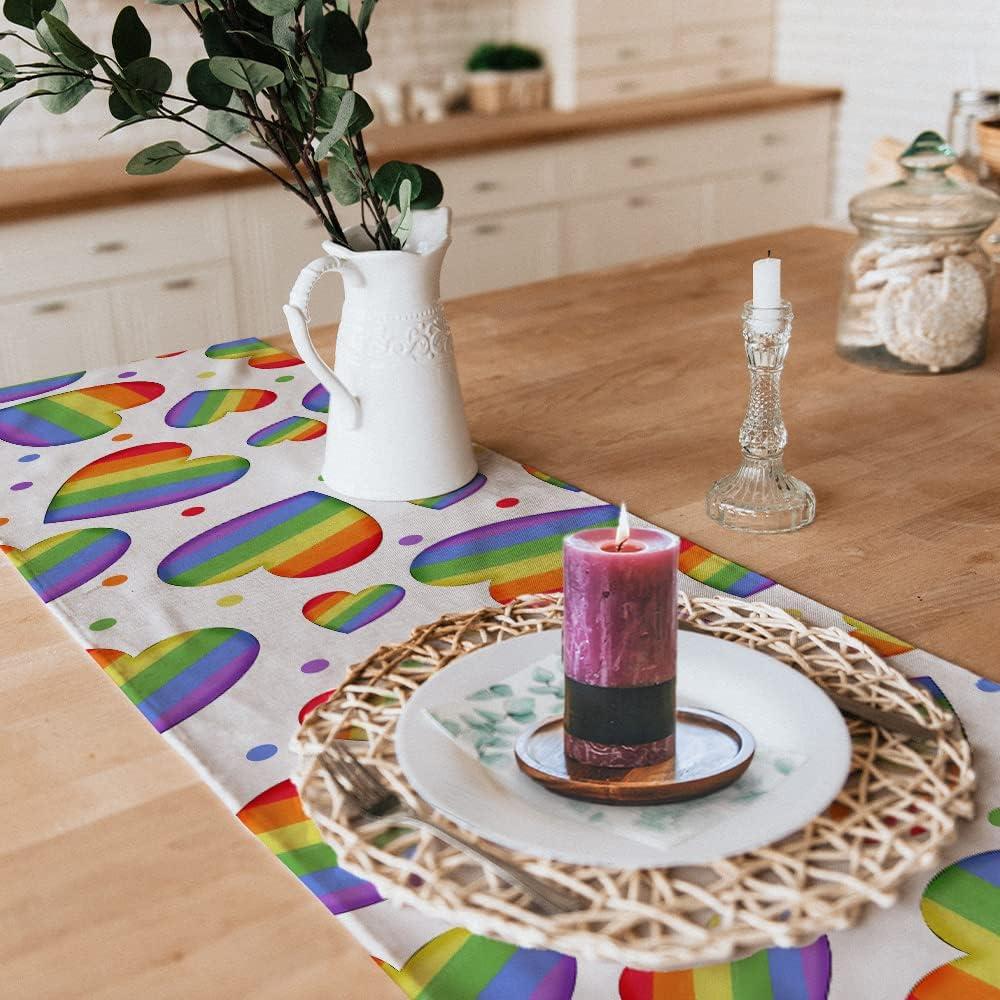 imageLGBTQ Pride Decorations Rainbow Stripes Table Runner 13 x 72 Inch Love Wins Gay Lesbian Pansexual Party Decor Rustic Vintage AT276