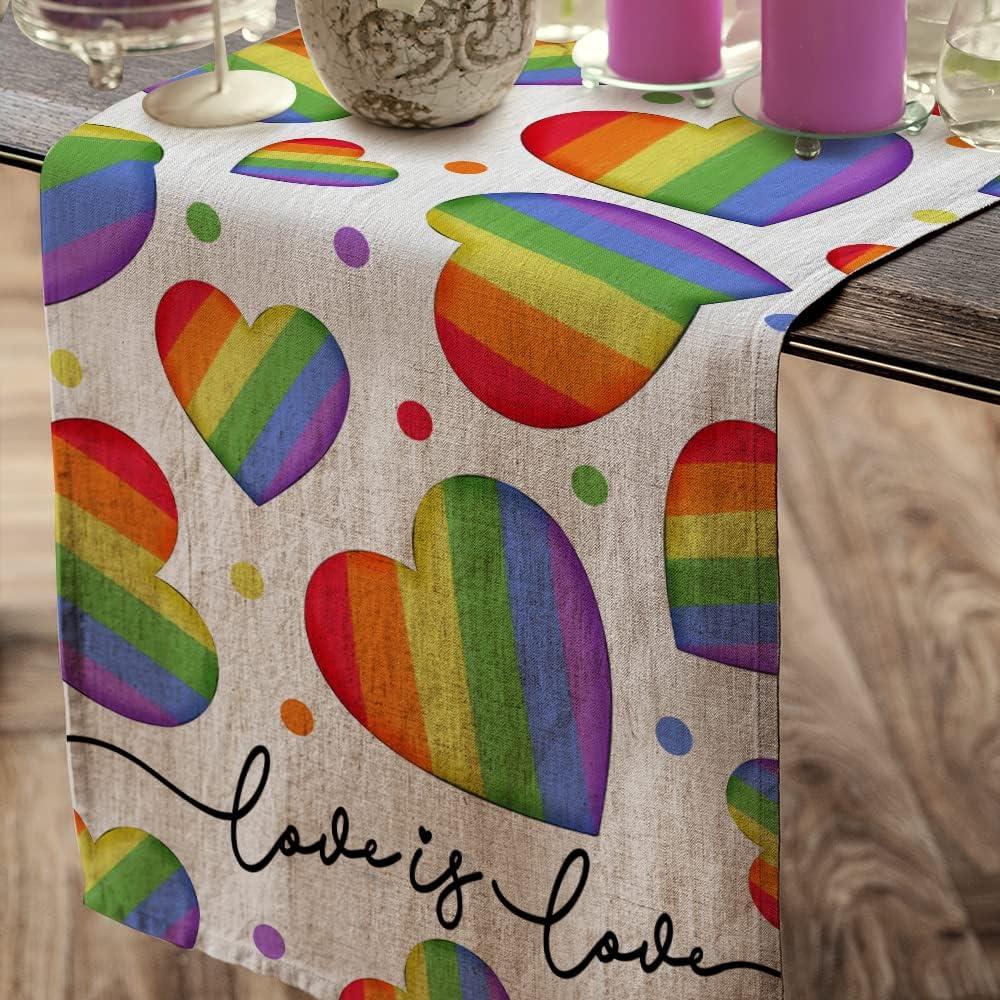 imageLGBTQ Pride Decorations Rainbow Stripes Table Runner 13 x 72 Inch Love Wins Gay Lesbian Pansexual Party Decor Rustic Vintage AT276