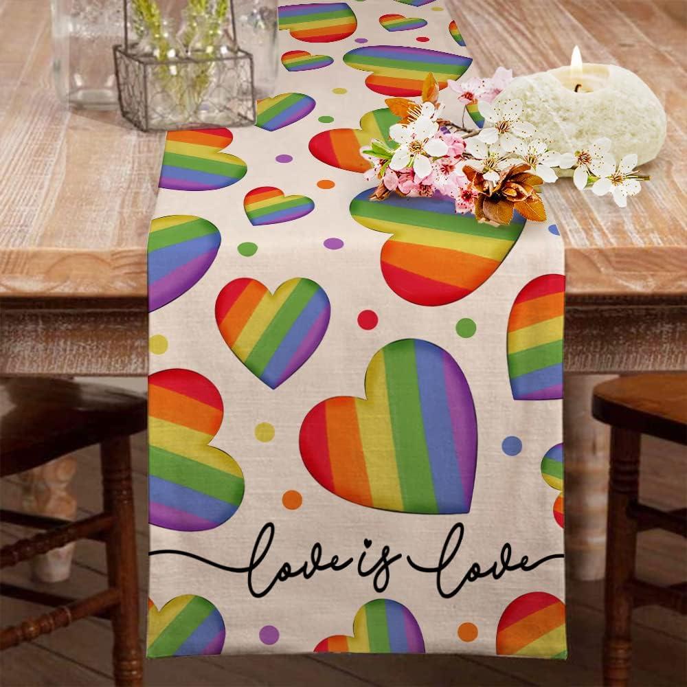imageLGBTQ Pride Decorations Rainbow Stripes Table Runner 13 x 72 Inch Love Wins Gay Lesbian Pansexual Party Decor Rustic Vintage AT276