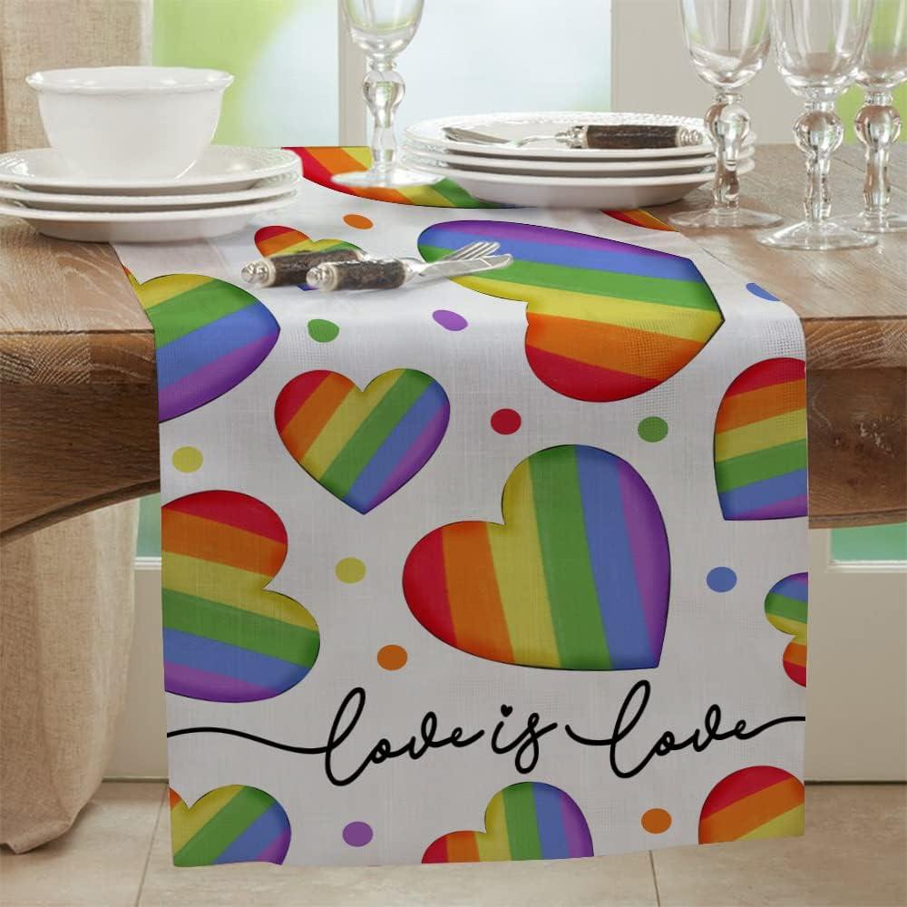 imageLGBTQ Pride Decorations Rainbow Stripes Table Runner 13 x 72 Inch Love Wins Gay Lesbian Pansexual Party Decor Rustic Vintage AT276