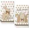imageARKENY Easter Kitchen Towels Set of 2Beige Polka Dot Bunny Hello Peeps Dish Towels 18x26 Inch Drying DishclothFarmhouse Holiday Seasonal Spring Decorations AD237