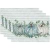 imageARKENY Fall Thanksgiving Placemats 12x18 Inches Set of 4Blue Pumpkin Polk DotsSeasonal Burlap Stripe Farmhouse Indoor Kitchen Dining Table Autumn Decoration for Home Party AP18218