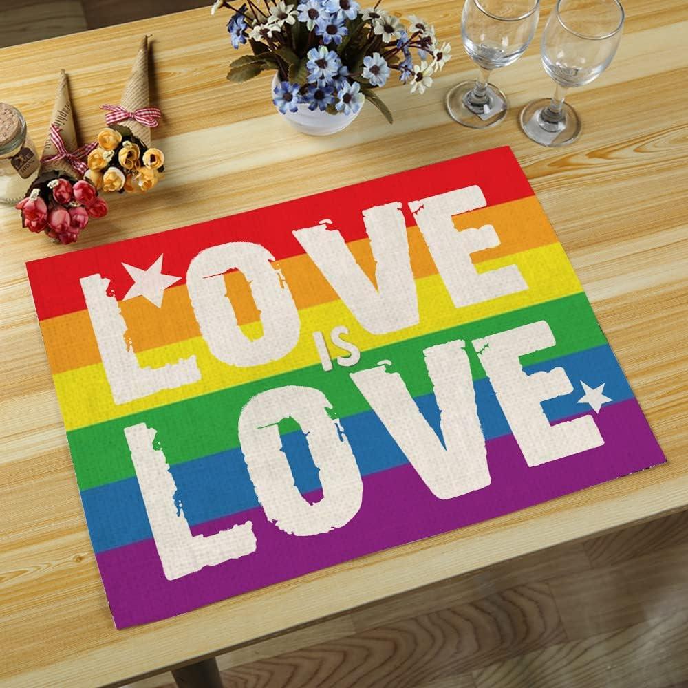 imageLGBTQ Pride Decorations Rainbow Stripes Placemats 12 x 18 Inch Set of 4 Gay Lesbian Pansexual Party Decor Rustic Vintage Washable Table Mats AP152