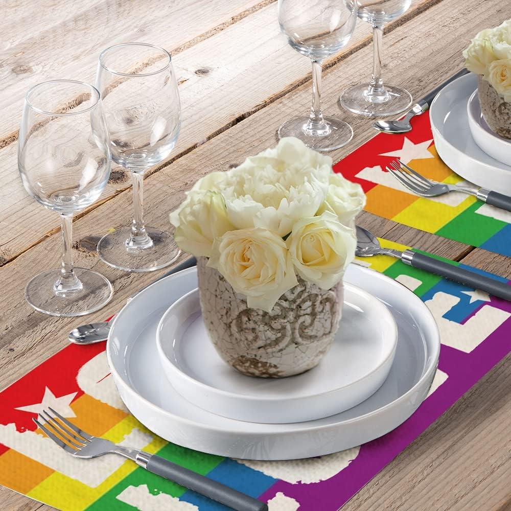 imageLGBTQ Pride Decorations Rainbow Stripes Placemats 12 x 18 Inch Set of 4 Gay Lesbian Pansexual Party Decor Rustic Vintage Washable Table Mats AP152