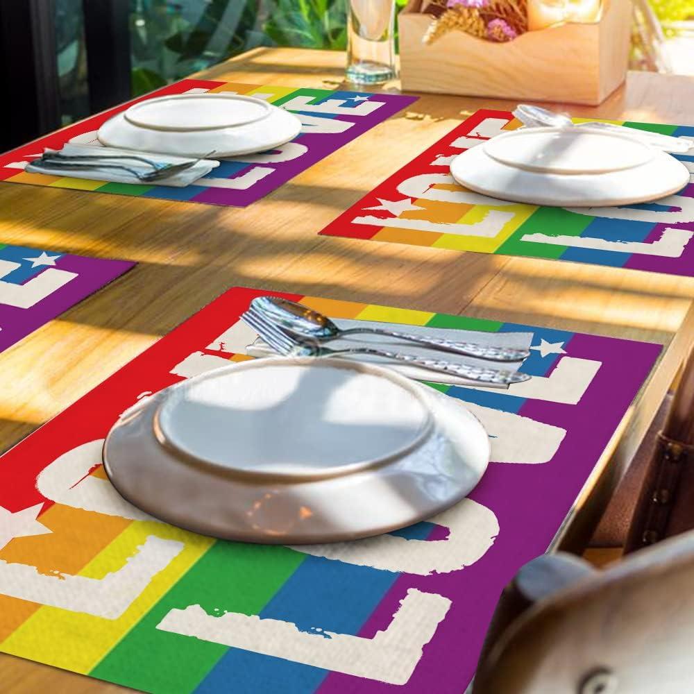 imageLGBTQ Pride Decorations Rainbow Stripes Placemats 12 x 18 Inch Set of 4 Gay Lesbian Pansexual Party Decor Rustic Vintage Washable Table Mats AP152