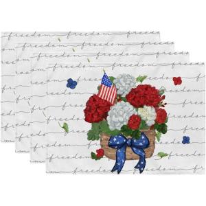 imageARKENY 4th of July Decorations Hydrangea Floral Placemats 12x18 Inches Memorial Day Patriotic Freedom Sign Place mats Independence Day Decor AP27818