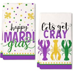 imageARKENY Mardi Gras Kitchen Towels Set of 2Purple Fleur De Lis Crayfish Dish Towels 18x26 Inch Drying DishclothFarmhouse Home Mardi Gras Carnival Seasonal Holiday Decorations AD193
