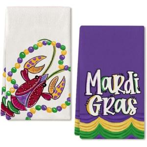imageARKENY Mardi Gras Kitchen Towels for Mardi Gras Decor Crawfish Decorations Beads Dish Towels 18x26 Inch Bar Drying Cloth Tea Sign Hand Towel for Mardi Gras Carnival Decorations Set of 2 AD051