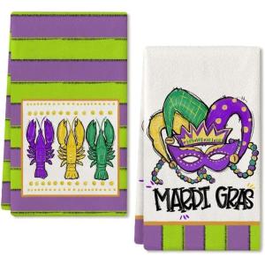 imageARKENY Mardi Gras Kitchen Towels for Mardi Gras Decor Crawfish Masquerade Mask Dish Towels 18x26 Inch Ultra Absorbent Bar Drying Cloth Tea Sign Hand Towel for Mardi Gras Carnival Decorations Set of 2