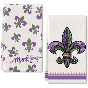 imageARKENY Mardi Gras Kitchen Towels for Mardi Gras Decor Fleur De Lis Dish Towels 18x26 Inch Ultra Absorbent Bar Drying Cloth Tea Sign Hand Towel for Mardi Gras Carnival Decorations Set of 2