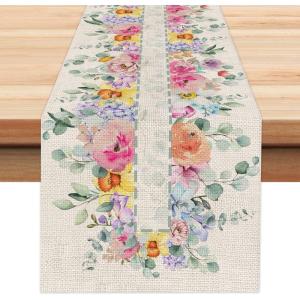 imageARKENY Mothers Day Decorations Summer Watercolor Red Flower Table Runner 13x72 Inches Seasonal Floral Spring Decor Holiday Farmhouse Indoor Vintage Theme Gathering Dinner Party