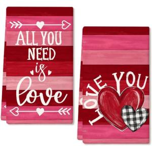 imageARKENY Mothers Day Kitchen Towels Set of 2Black Buffalo Plaid Heart Red Stripes Dish Towels 18x26 Inch Drying DishclothFarmhouse Home Wedding Decoration AD178