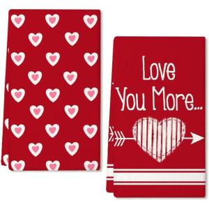 imageARKENY Valentine Day Kitchen Towels Set of 2Pink Heart Arrow Love Your More Sign Dish Towels 18x26 Inch Drying DishclothFarmhouse Home Wedding Decoration AD171