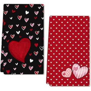 imageARKENY Valentines Day Kitchen Towels Set of 2Grey Red Watercolor Heart Dish Towels 18x26 Inch Drying DishclothFarmhouse Home Wedding Decoration AD185Black Heart