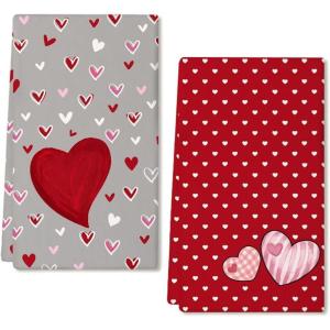 imageARKENY Valentines Day Kitchen Towels Set of 2Grey Red Watercolor Heart Dish Towels 18x26 Inch Drying DishclothFarmhouse Home Wedding Decoration AD185Red Heart