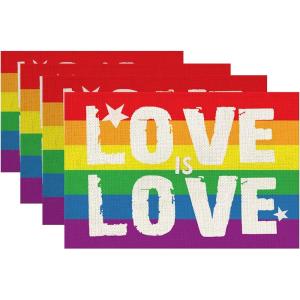 imageLGBTQ Pride Decorations Rainbow Stripes Placemats 12 x 18 Inch Set of 4 Gay Lesbian Pansexual Party Decor Rustic Vintage Washable Table Mats AP152
