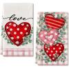 imageARKENY Valentine Day Kitchen Towels Set of 2Pink Buffalo Plaid Red Polka dot Heart Eucalyptus Dish Towels 18x26 Inch Drying DishclothFarmhouse Home Wedding Decoration AD170